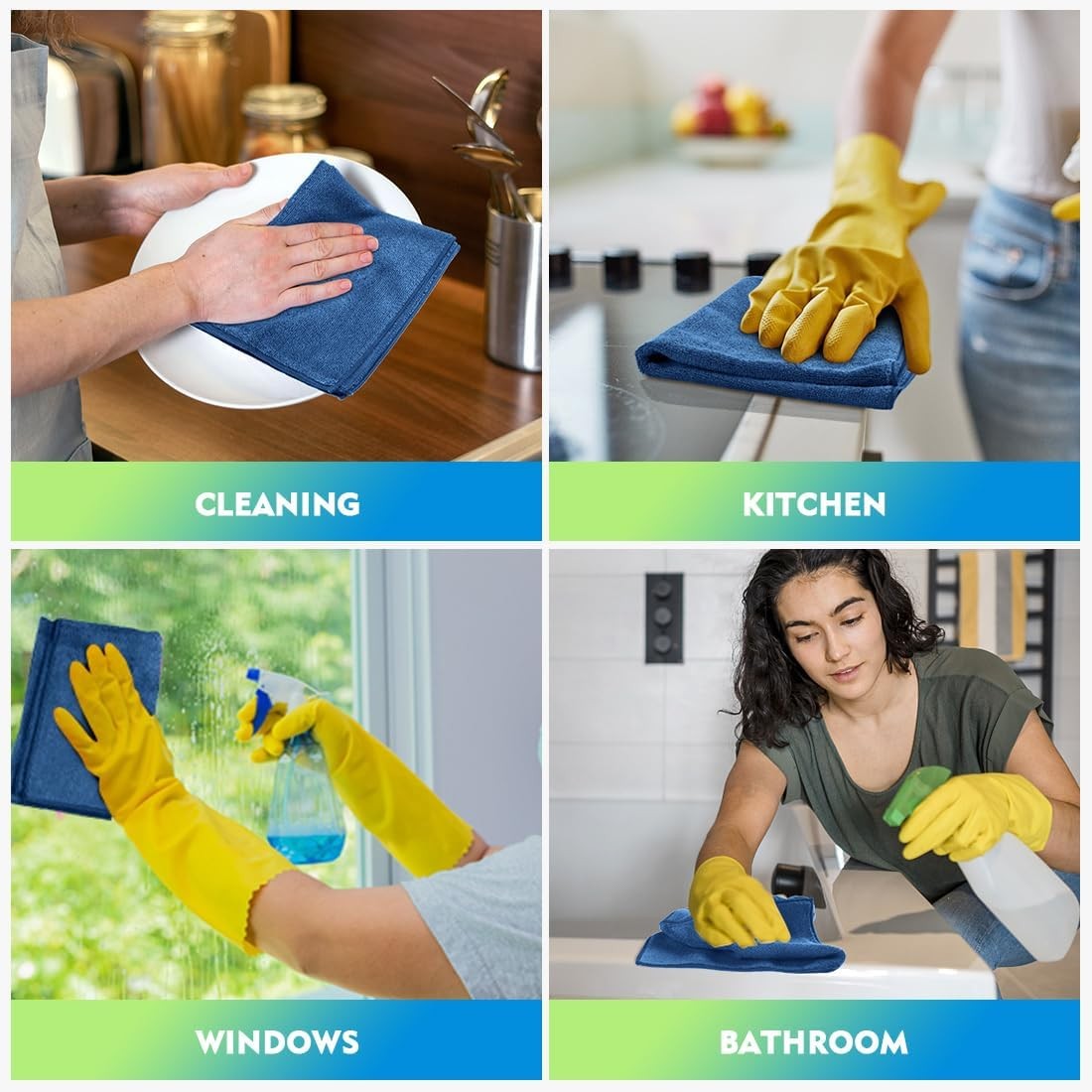 Lake Green Microfiber Cleaning Cloth 12 Pack 12.5 x 12.5 inch Microfiber Towels