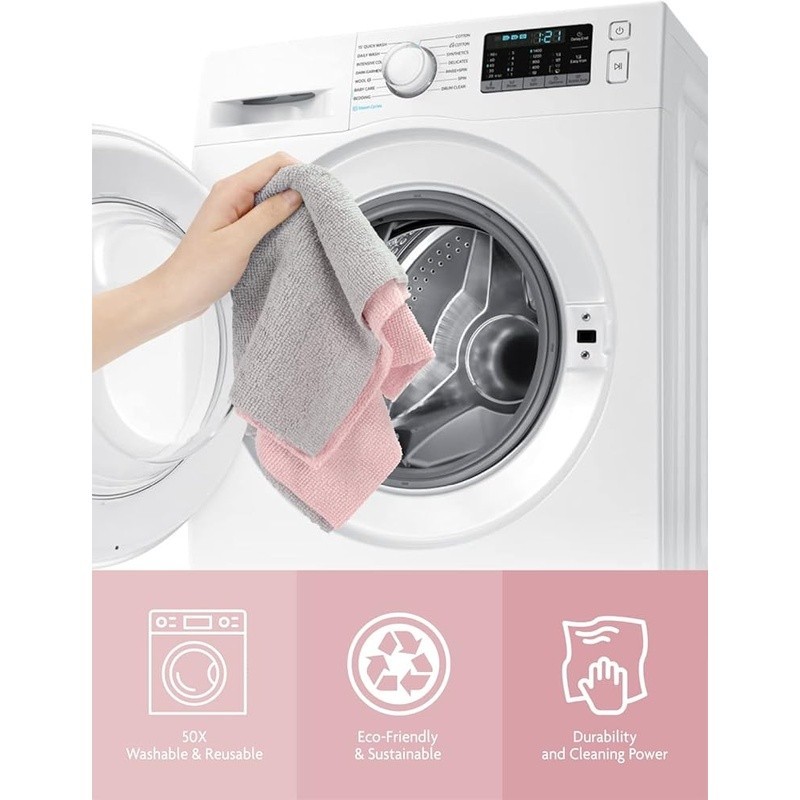 75 Count Microfiber Cleaning Cloths Quick Tear Washable Lint Free Absorbent Pink