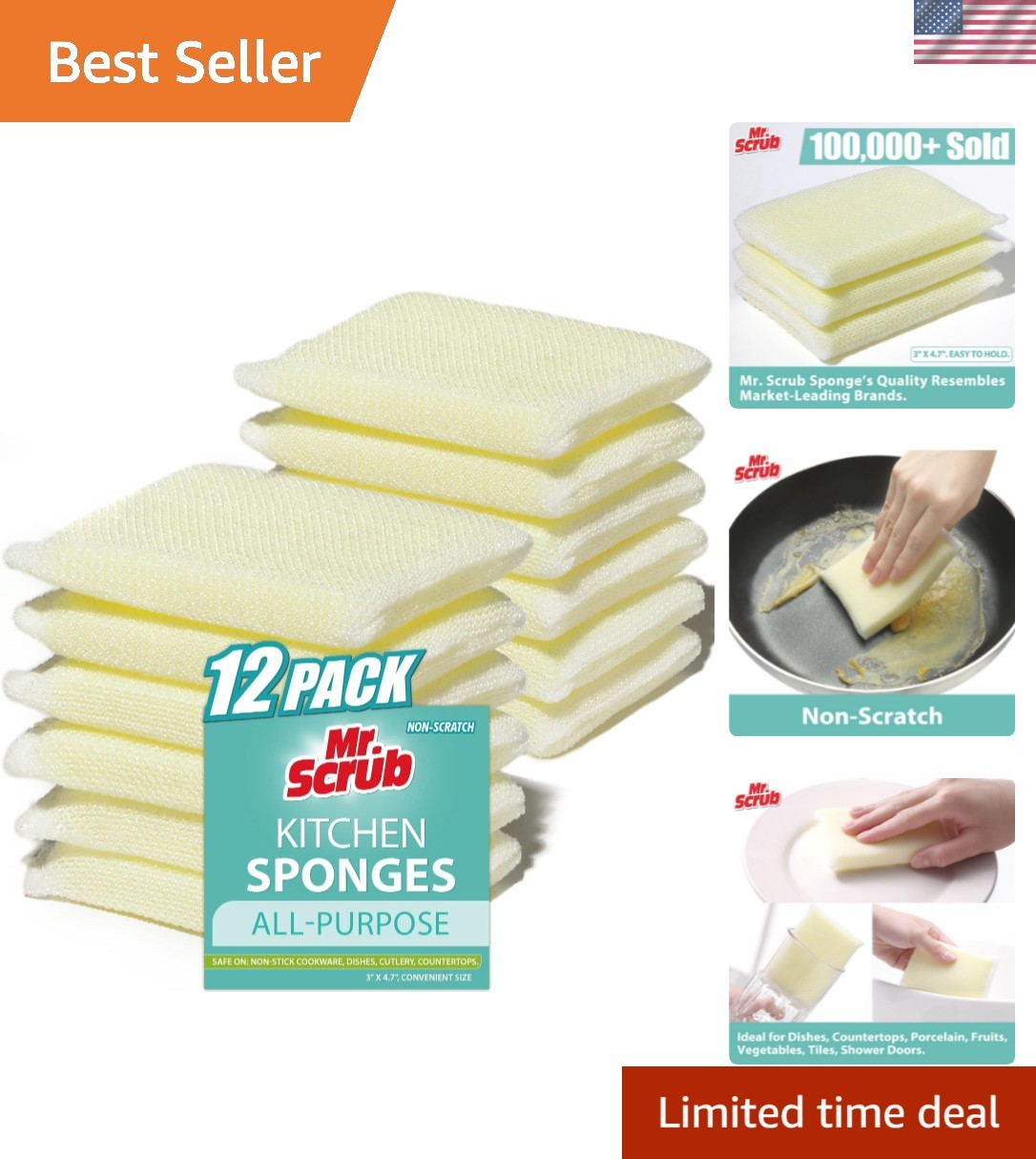 All-Purpose Sponges, Non Scratch, for Washing and Cleaning Dishes, Scrub and…