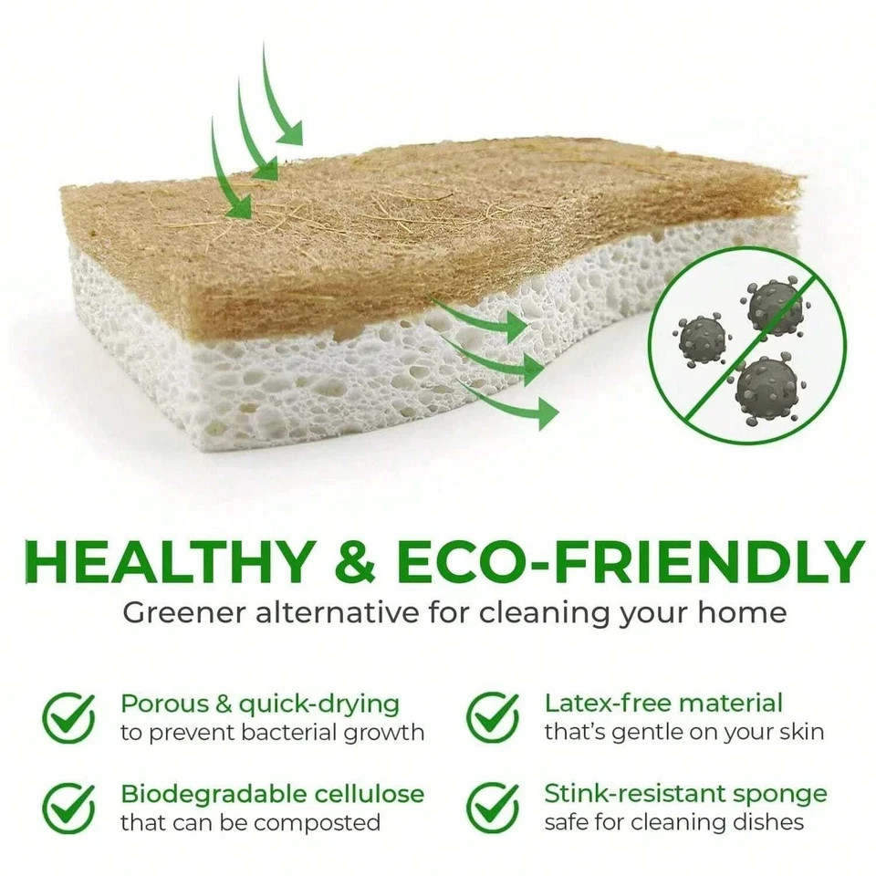 12pcs Kitchen Sponge Natural Biodegradable Eco-Friendly Dish Sponges for Kitchen