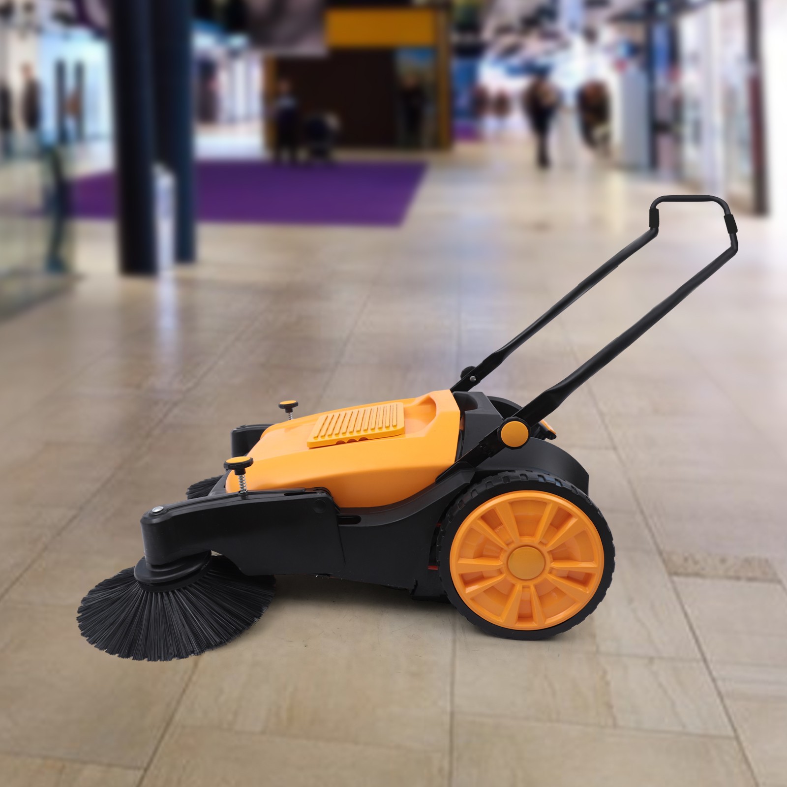 Walk-Behind Pavement Street Sweeping Tool Cleaner Floor 55L 41″Hand Push Sweeper