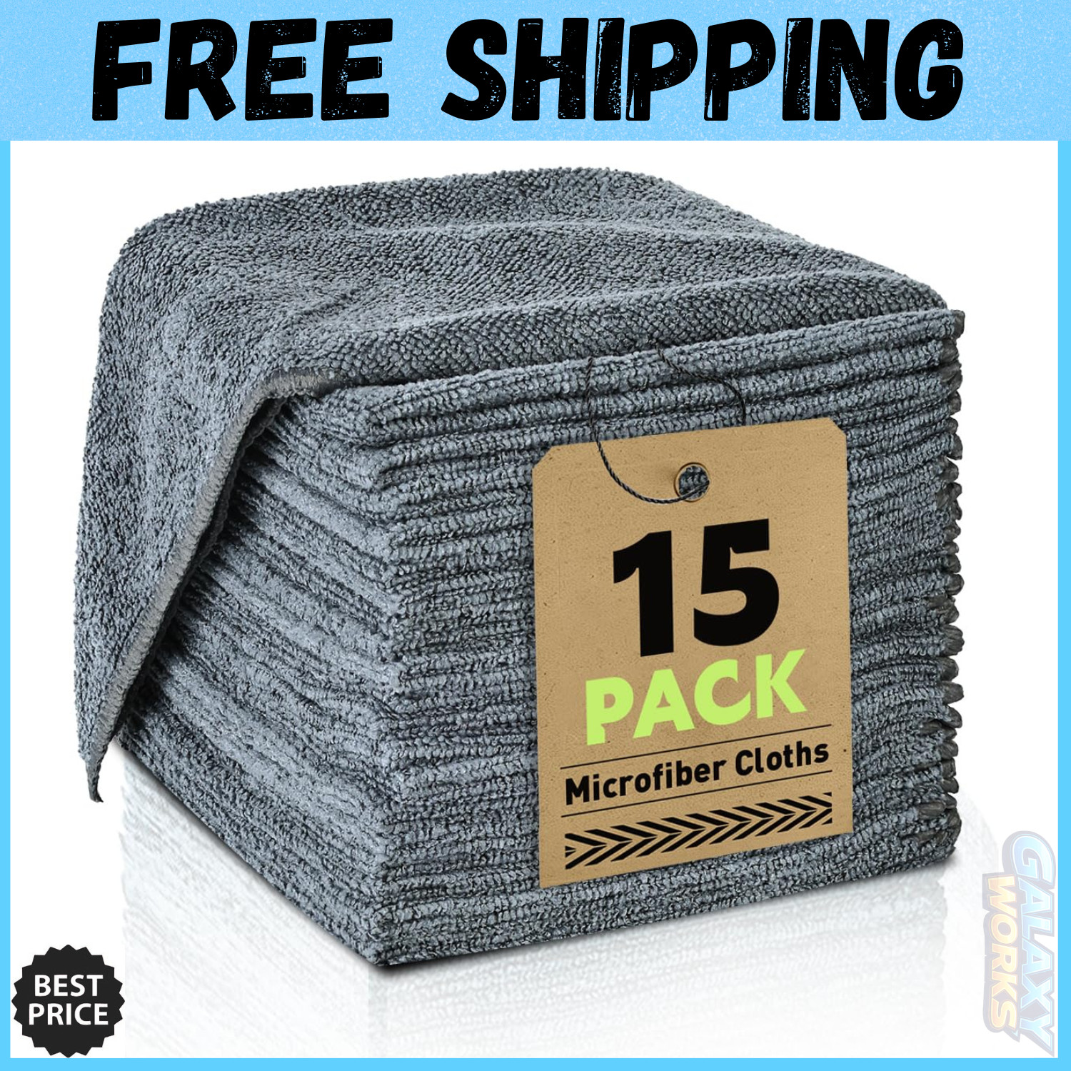 Microfiber Cleaning Cloths Bulk-15 Pack, Gray Microfiber Towels for Cars, Ultra