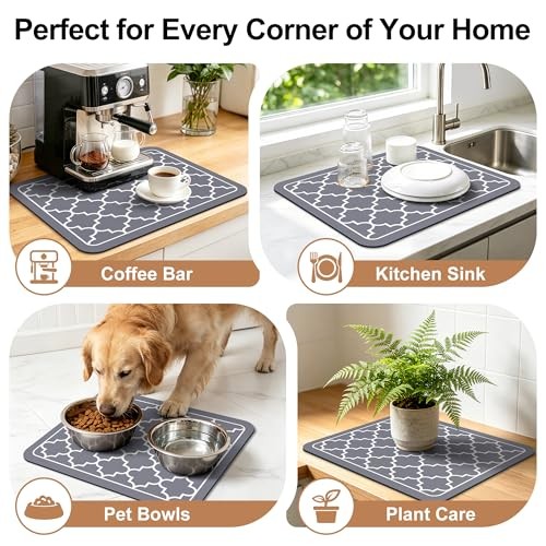 Dish Drying Mat Super Absorbent Drying Mat Large Dish 18″ x 15″ Stylish Grey