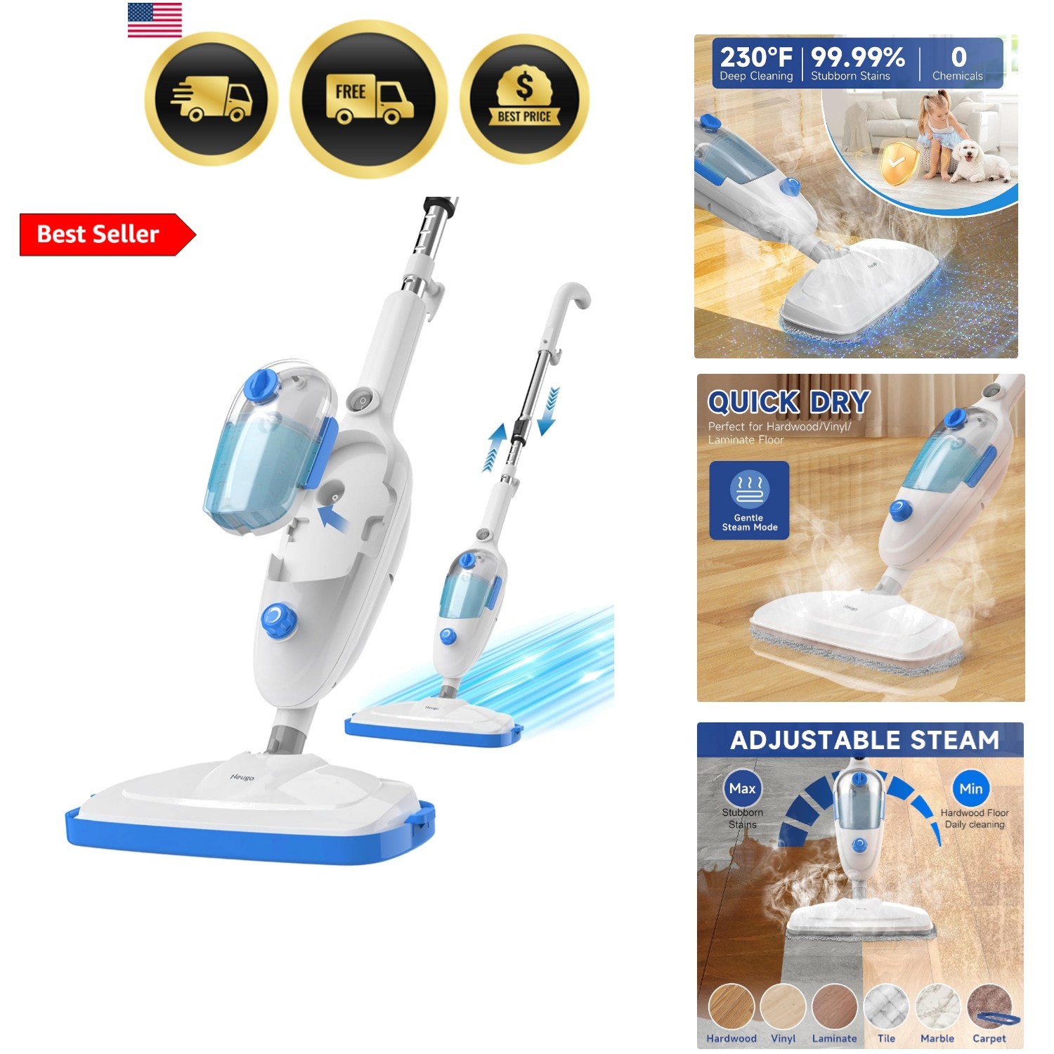 Steam Mop for Hardwood Floor Cleaning, Floor Steamer Cleaner Lightweight for …
