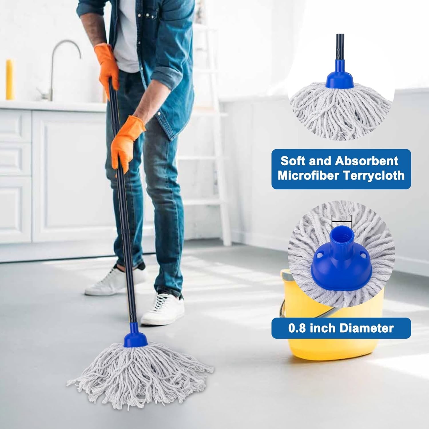 Mop for Floor Cleaning,2 Pcs Cotton String Wet Mops Replacement Head