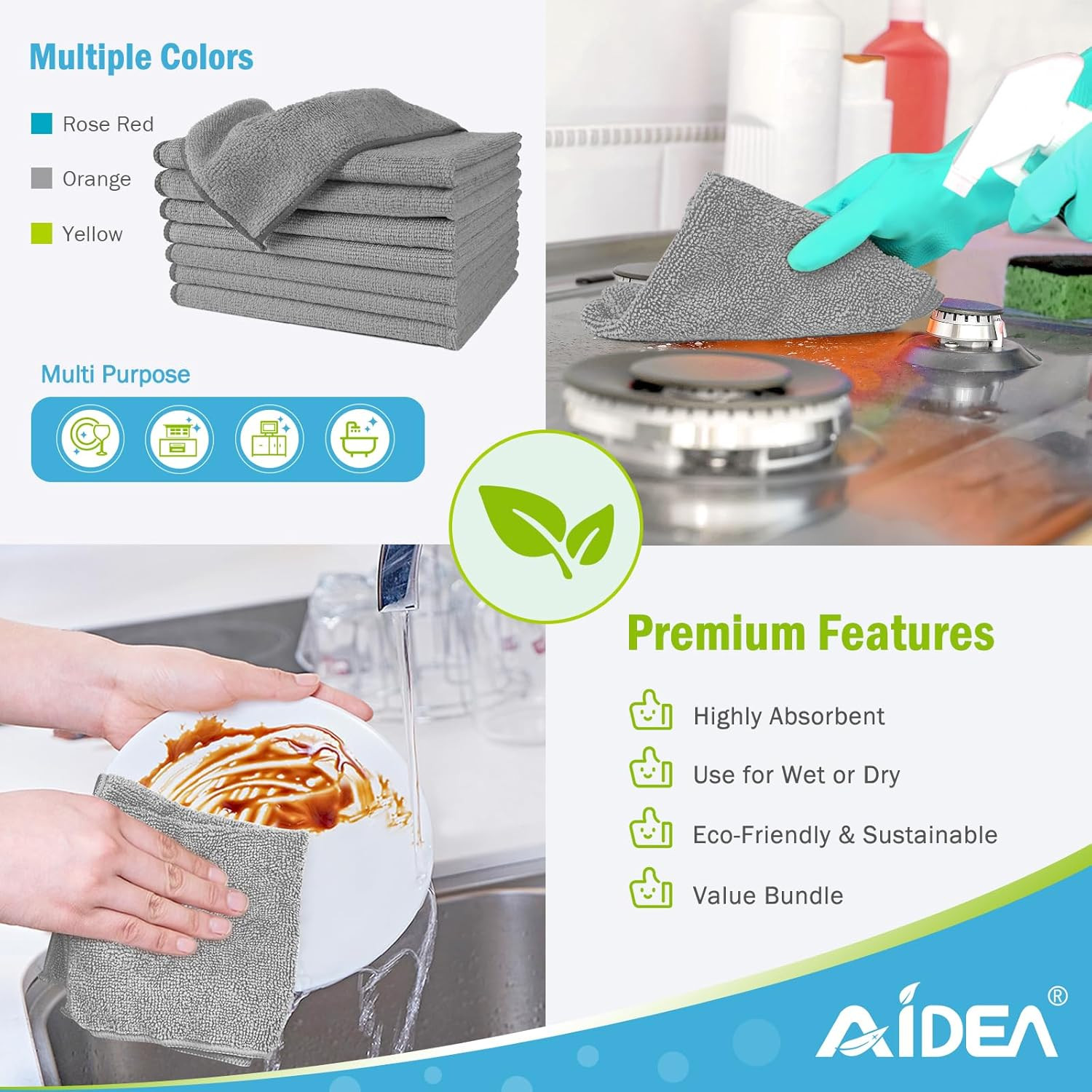 Microfiber Cleaning Cloth-8Pk, Soft Microfiber Towels for Cars, Absorbent Cleani