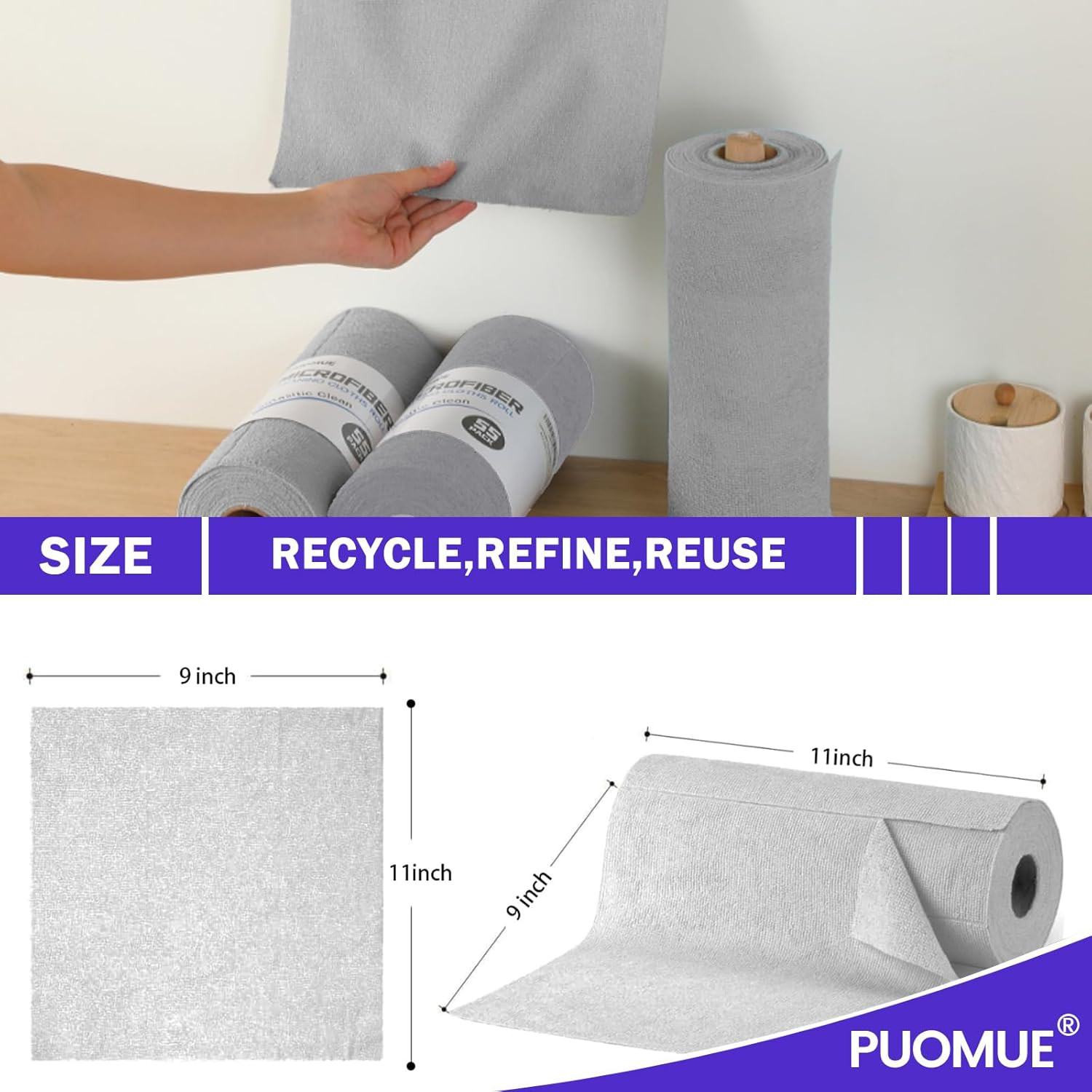 55 Pack Microfiber Cleaning Cloth Roll, Tear Away Reusable Towels, 11″ X 9″, Ult
