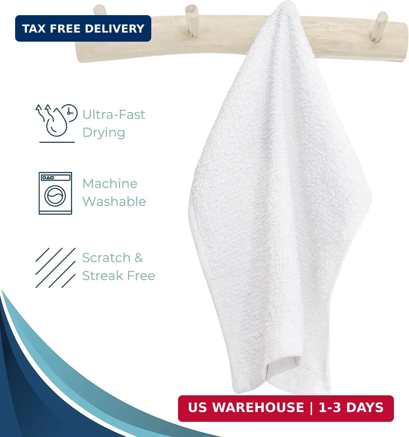 Looperry White Terry Cloth Rags (60 Pack Bulk) 13″x13″ Inches Commercial Grade D