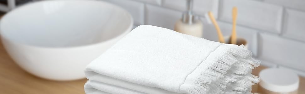 12 Pack – Hemmed Fringed Reversible Fingertip Terry Towel (Size 11″ W x 18″ L),