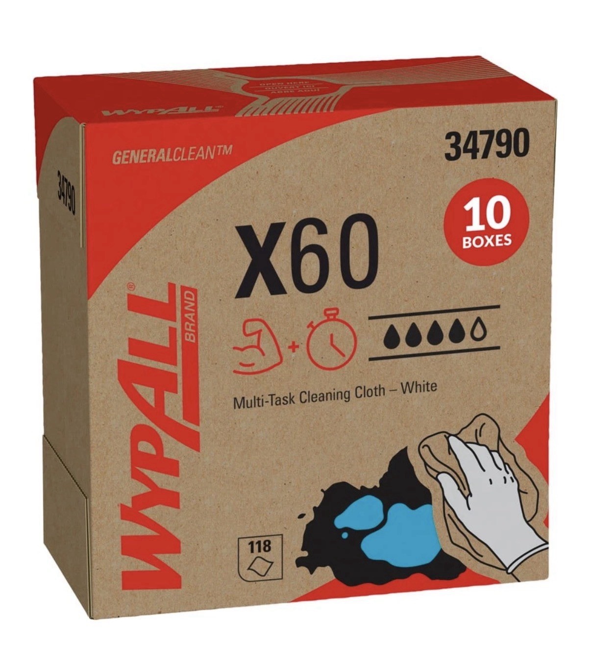 WypAll X60 Reusable Task Wipe 8.34″ x 16.8″ 34790 1 Box / 118 Wipes