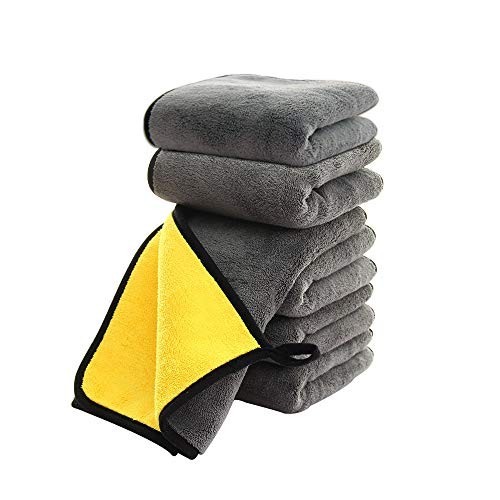 Ultrasoft, Large, Thick and Quick Drying Car 6Pack – 16×16 Inches – Grey-Yellow