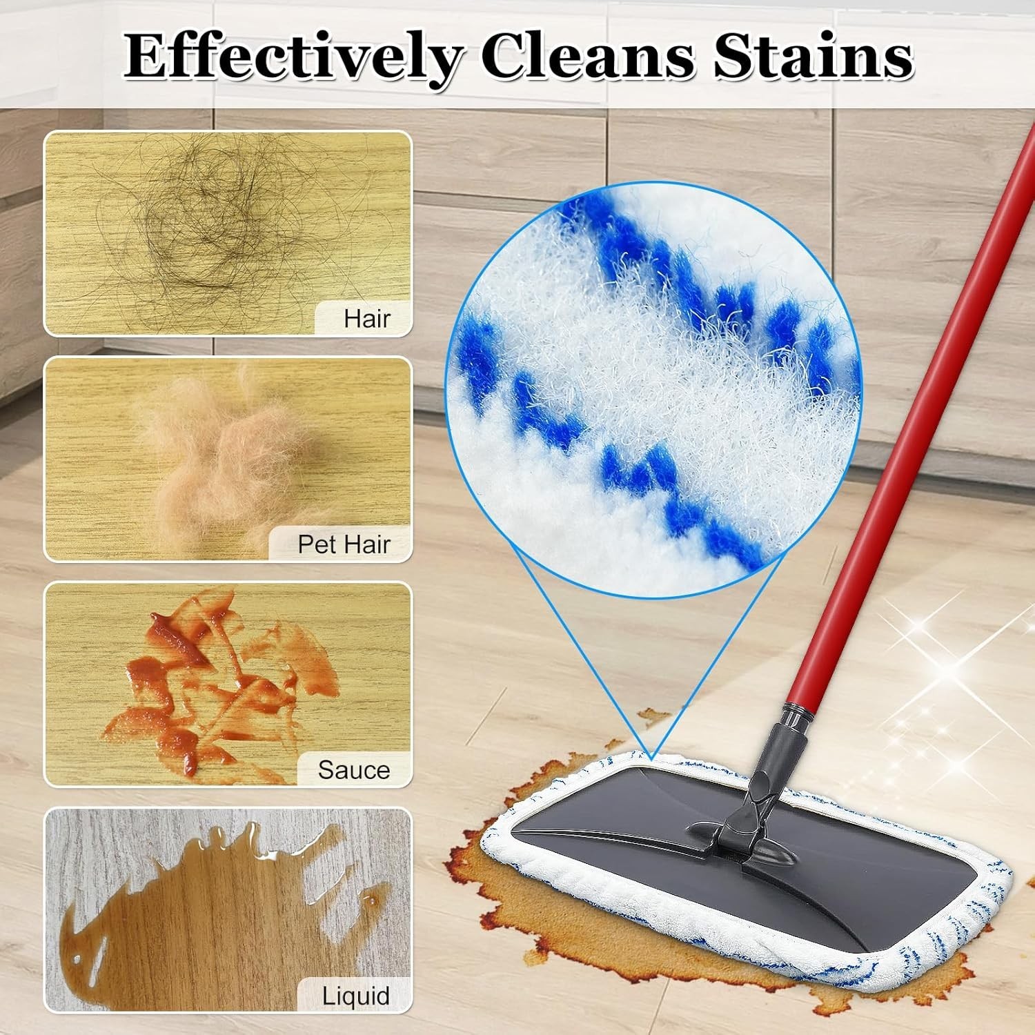 3 Pack Microfiber Mop Head Refills for Hardwood Floor Cleaning Mop Pads 15 x 8