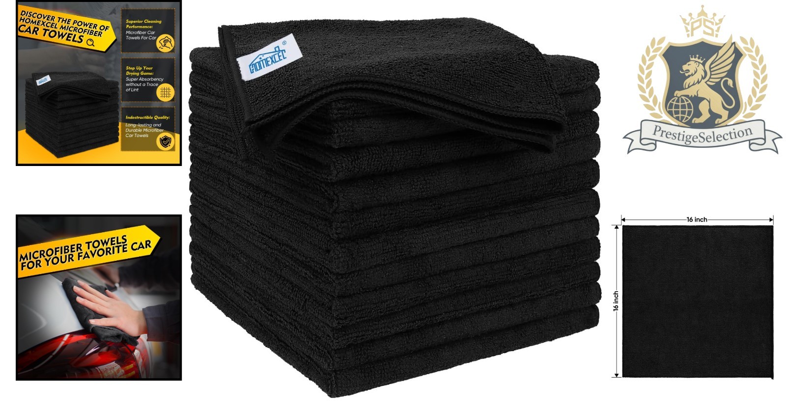 Ultra Absorbent 12 Pack Microfiber Towels – 16×16 Inch for Streak-Free Cleaning