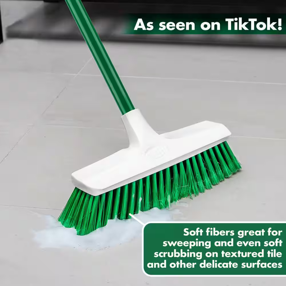 13 In. Smooth Surface Push Broom with Steel Handle (2-Pack)