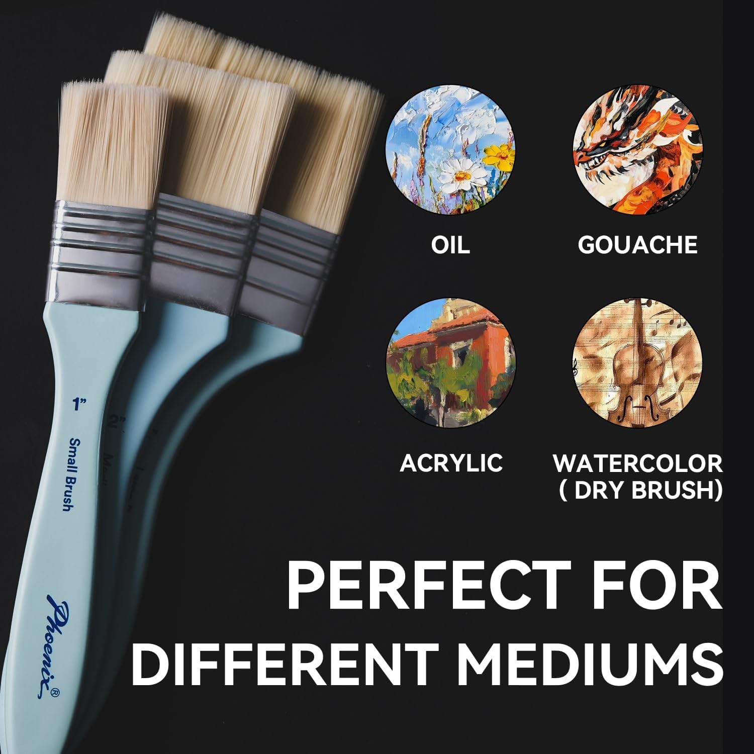 Flat Paint Brush Set – 3 Sizes Nylon Large Paint Brushes for Acrylic Painting,
