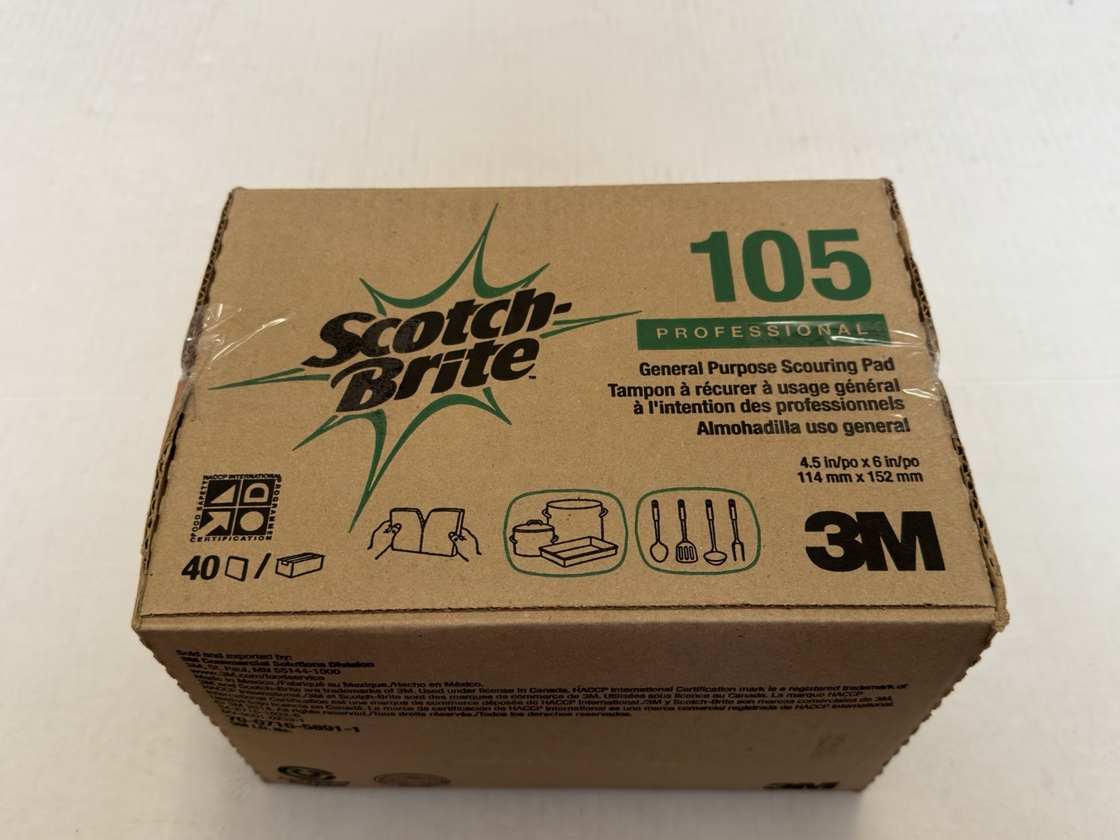Brand New 3M Scotch Brite 105 Professional Scouring Pads 4.5”x6” 40ct Box