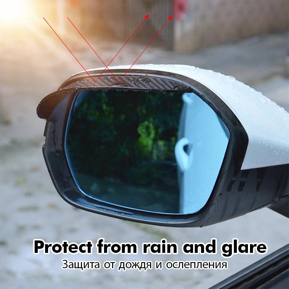 2pcs Car Rearview Mirror Rain Eyebrow Carbon Fiber Sun Visor Shade Cover Protect