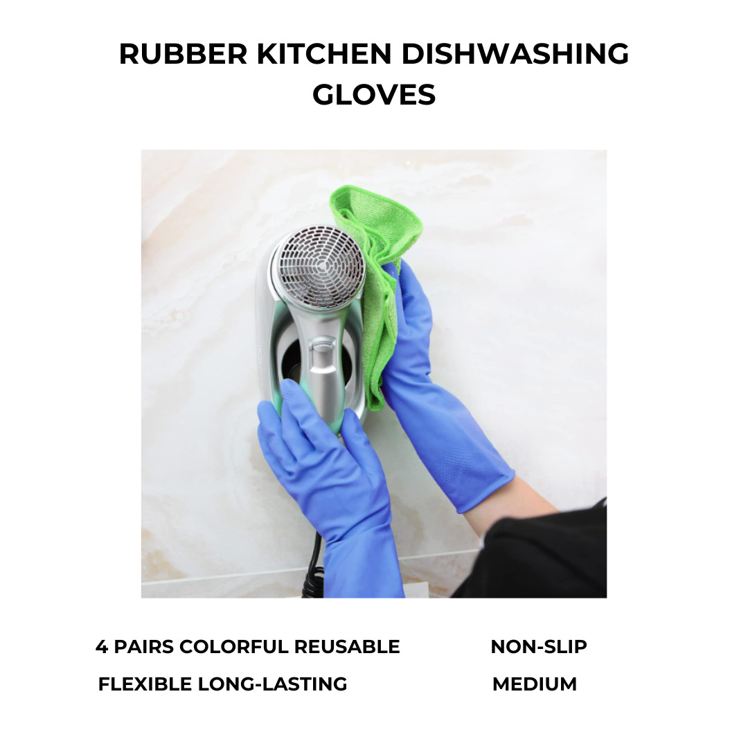 Colorful Rubber 4 Pairs Medium Reusable Kitchen Gloves Dishwashing & Cleaning