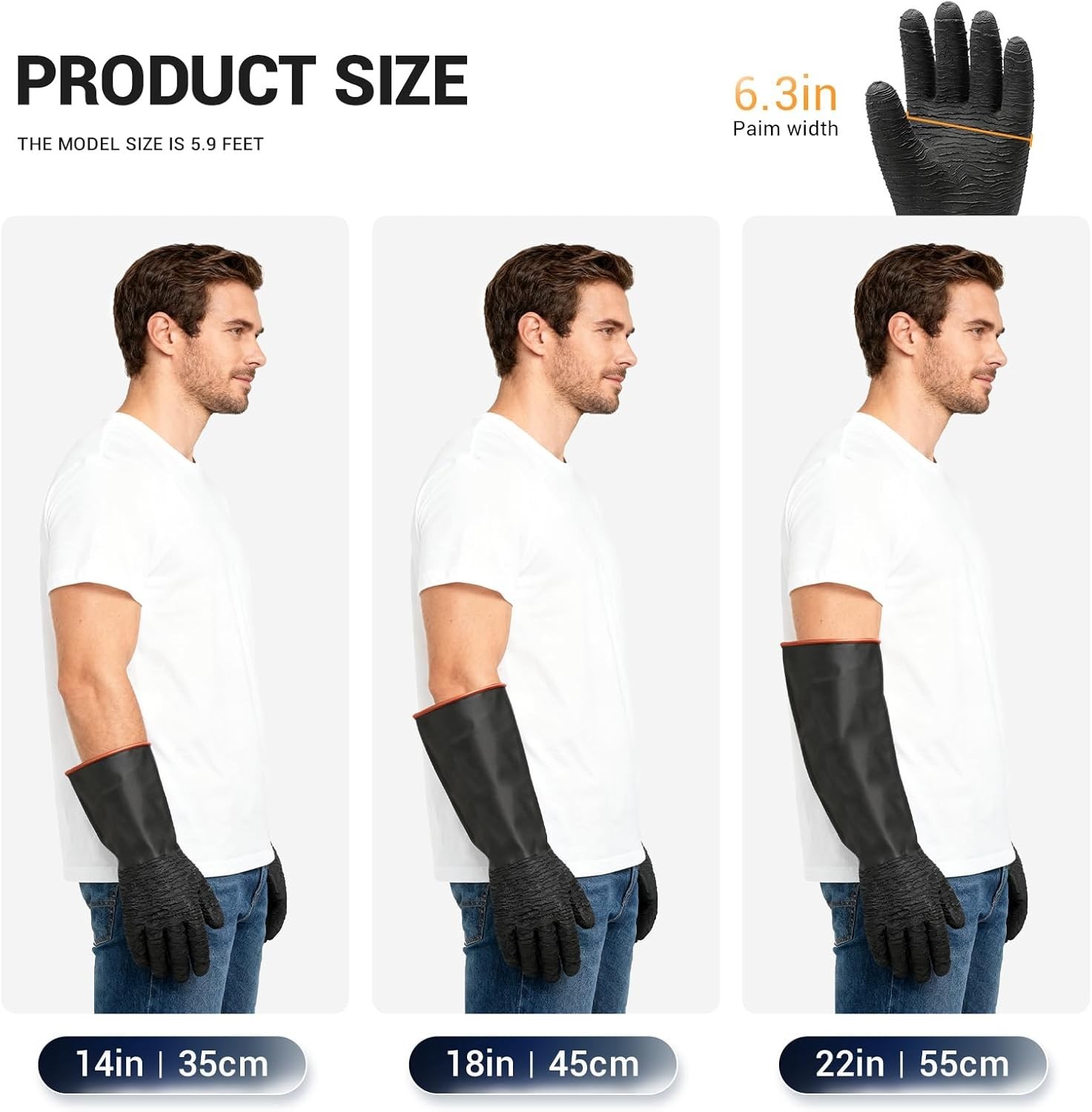 Industrial Chemical Resistant Gloves – Non-Slip Waterproof 22” Reusable Pair