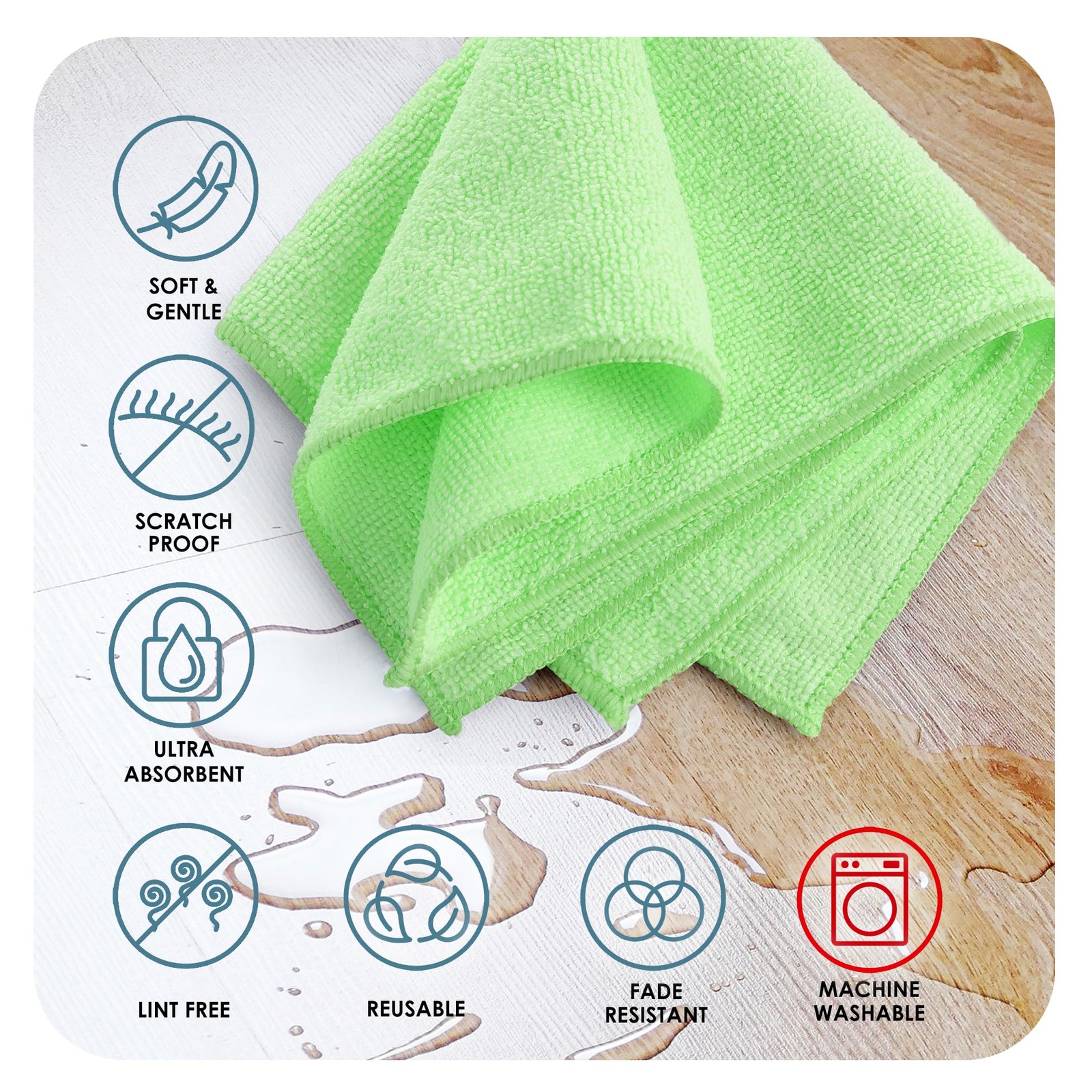 12 Pack Green Microfiber Cleaning Towels 12×12 Inch Soft Absorbent Home Offic…