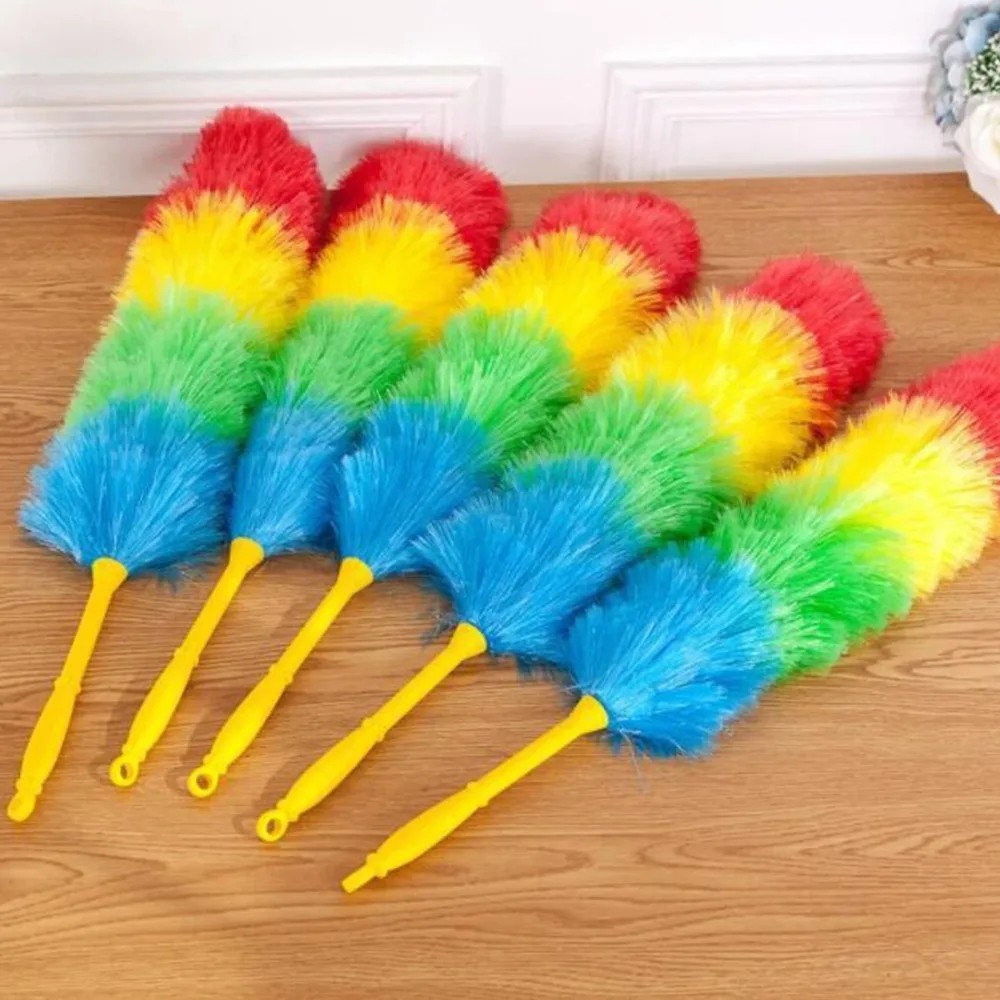 Rainbow Feather Duster Flexible Handle Anti Static Cleaning Brush