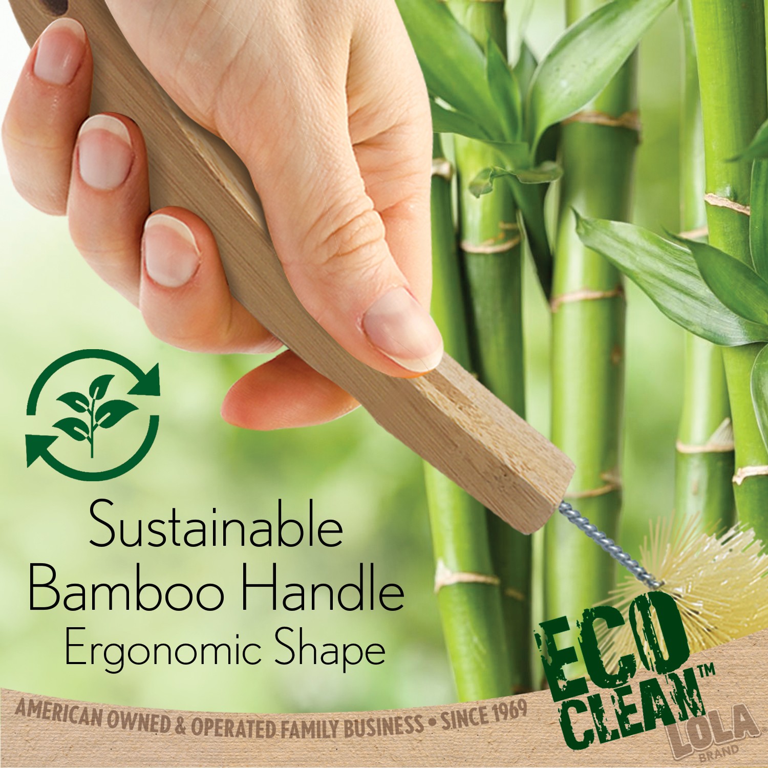 Bamboo Bottle Brush – Ergonomic Non Scratch Bristles are Recycled Bottles LOLA