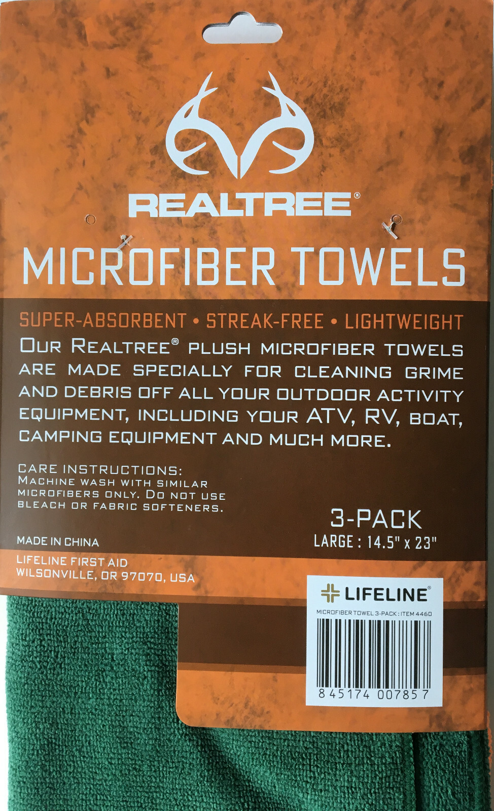 New RealTree LifeLine Microfiber Towels – 3 Pack – Green, Orange, & Camo – USA