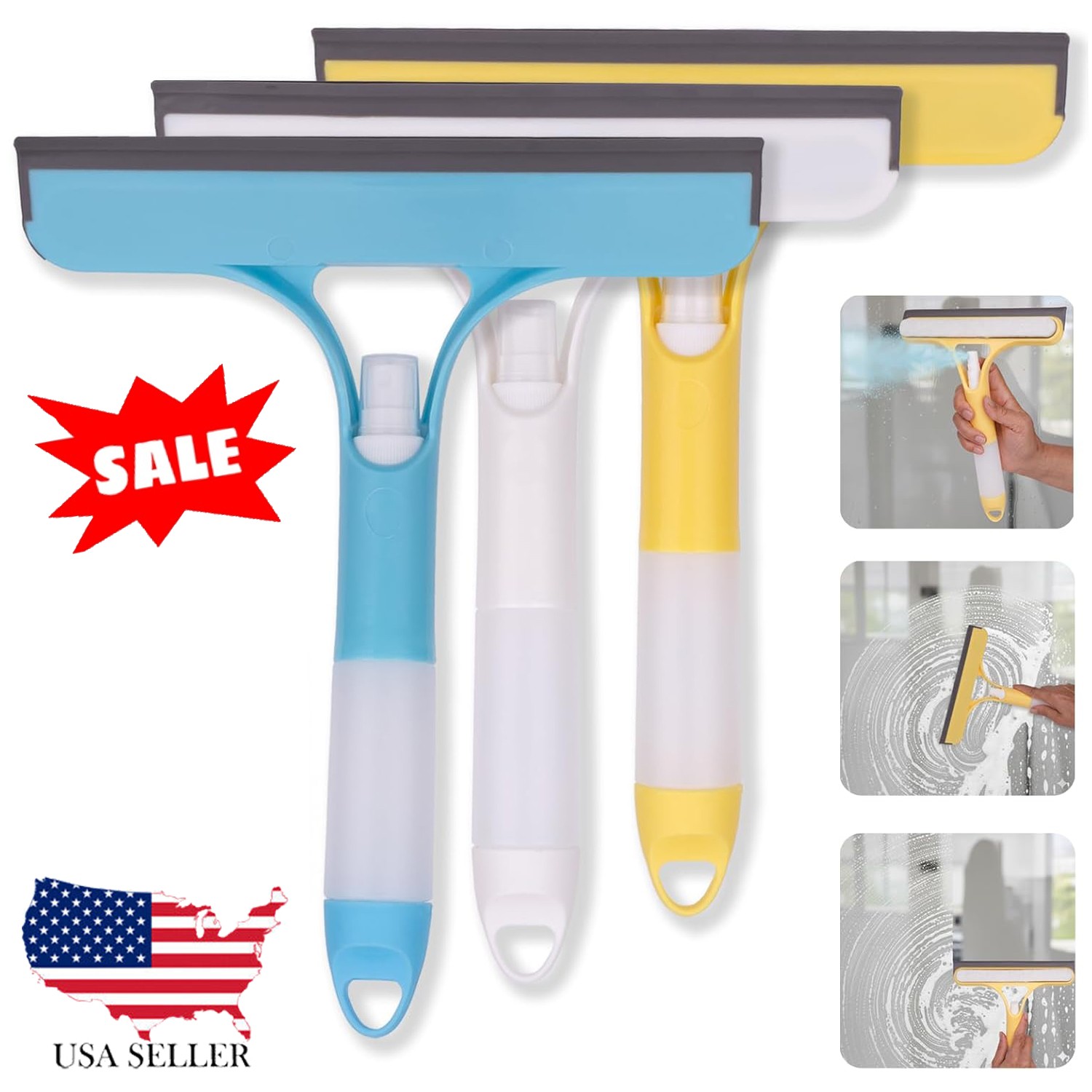 3 in 1 Spray Squeegee, Window Squeegee, Cleaning Bathroom Glass, Car Windows USA