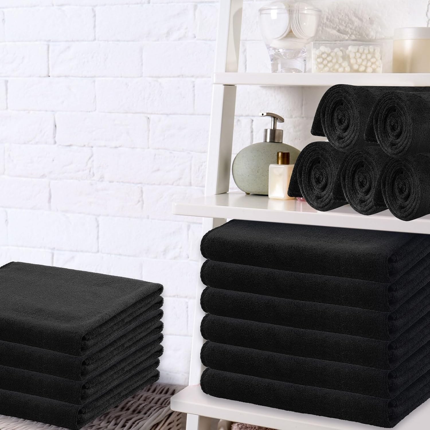 100 Pieces Large Black Microfiber Salon Towels Bulk 16 x 27 Inch Absorbent Hair
