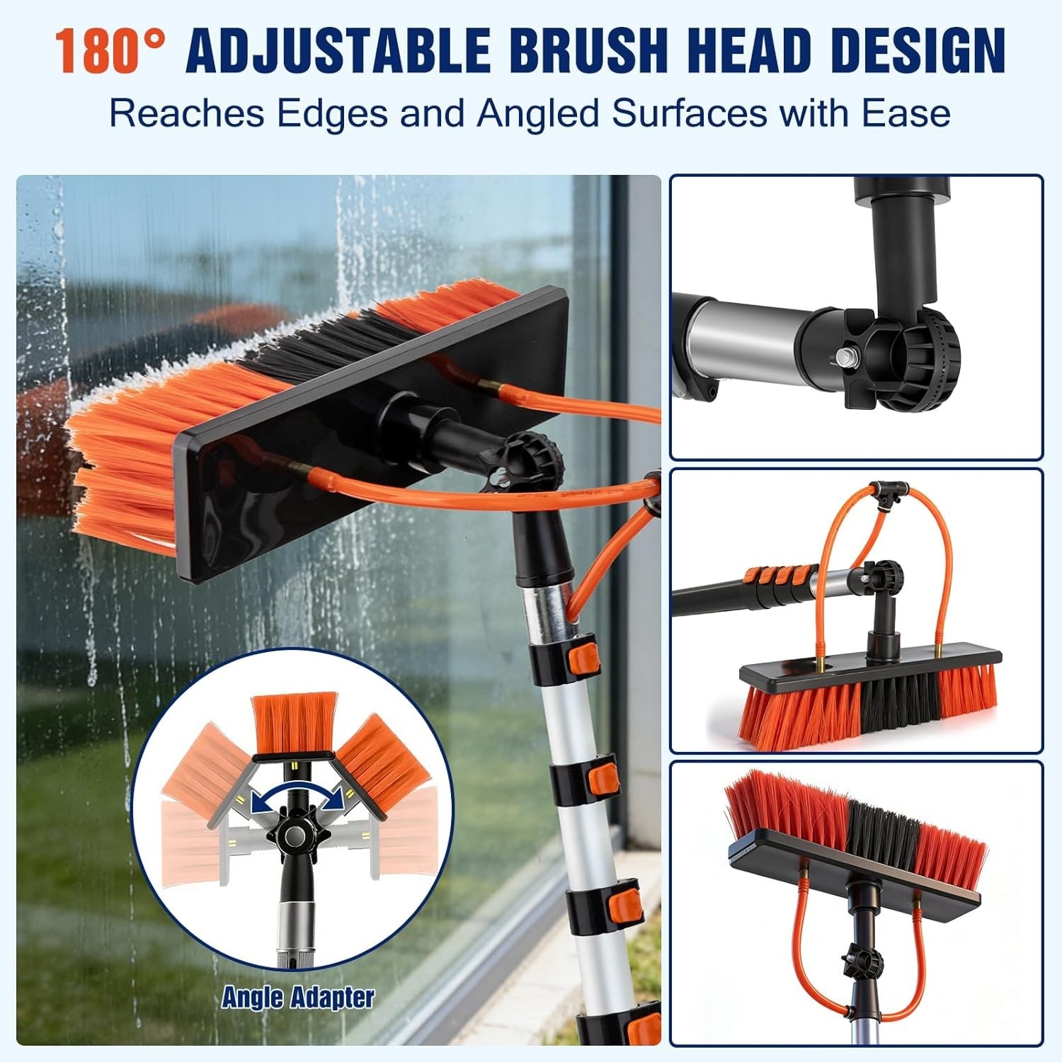 Water Fed Pole Window Cleaning System, Solar Panel Kit, 180° Brush & Soap Dispen