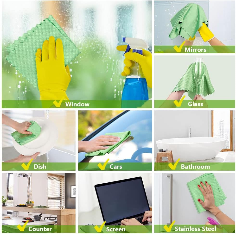 HOMEXCEL Microfiber Glass Cleaning Cloths-6PK 16×14 Lint Free Window Cleani…