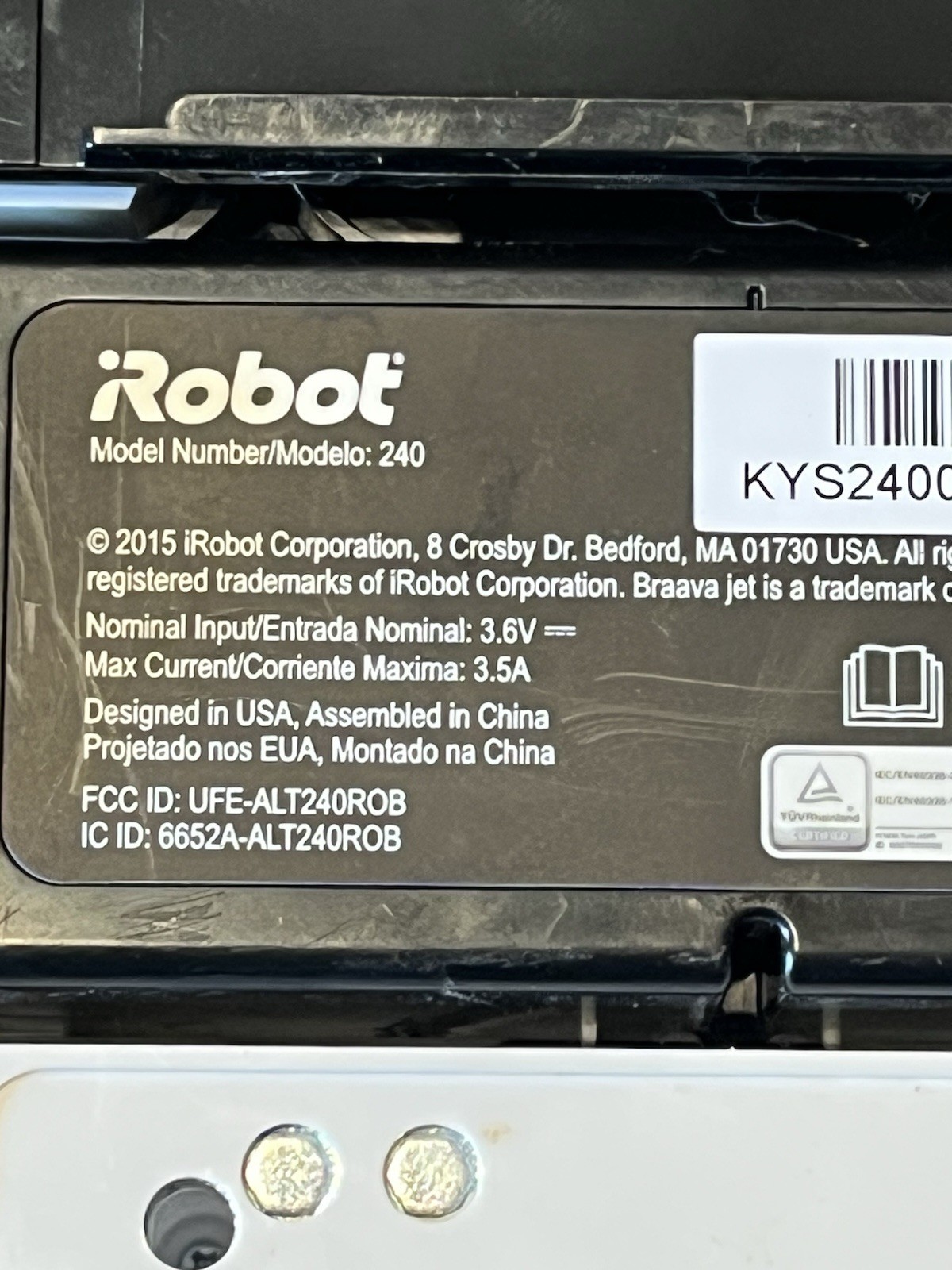 iRobot Braava jet 240 App Controlled Robot Mop White No Charger Or Battery