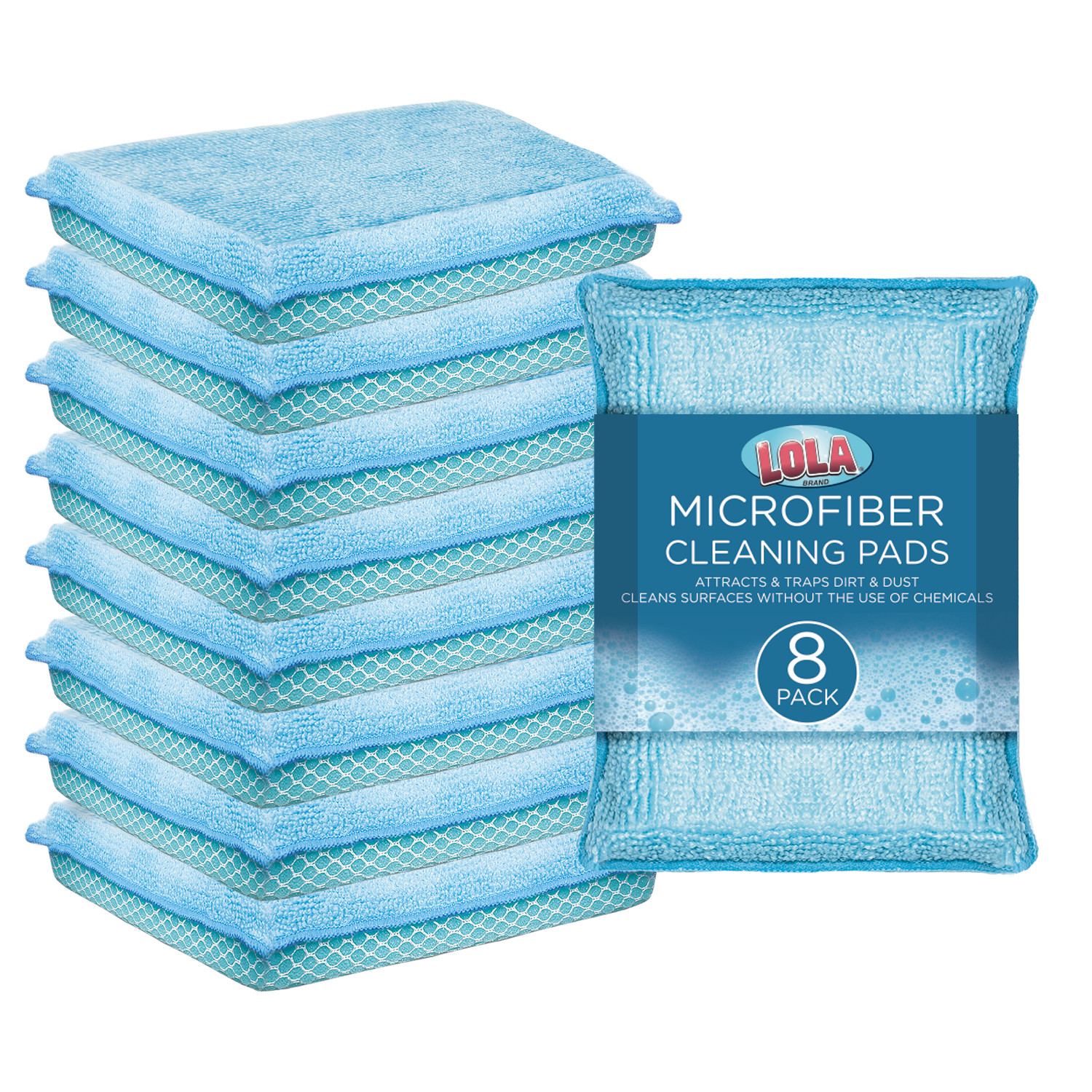 Jumbo Microfiber Terry & Nylon Net Sponge Pad 8 Pk – Non Scratch by LOLA
