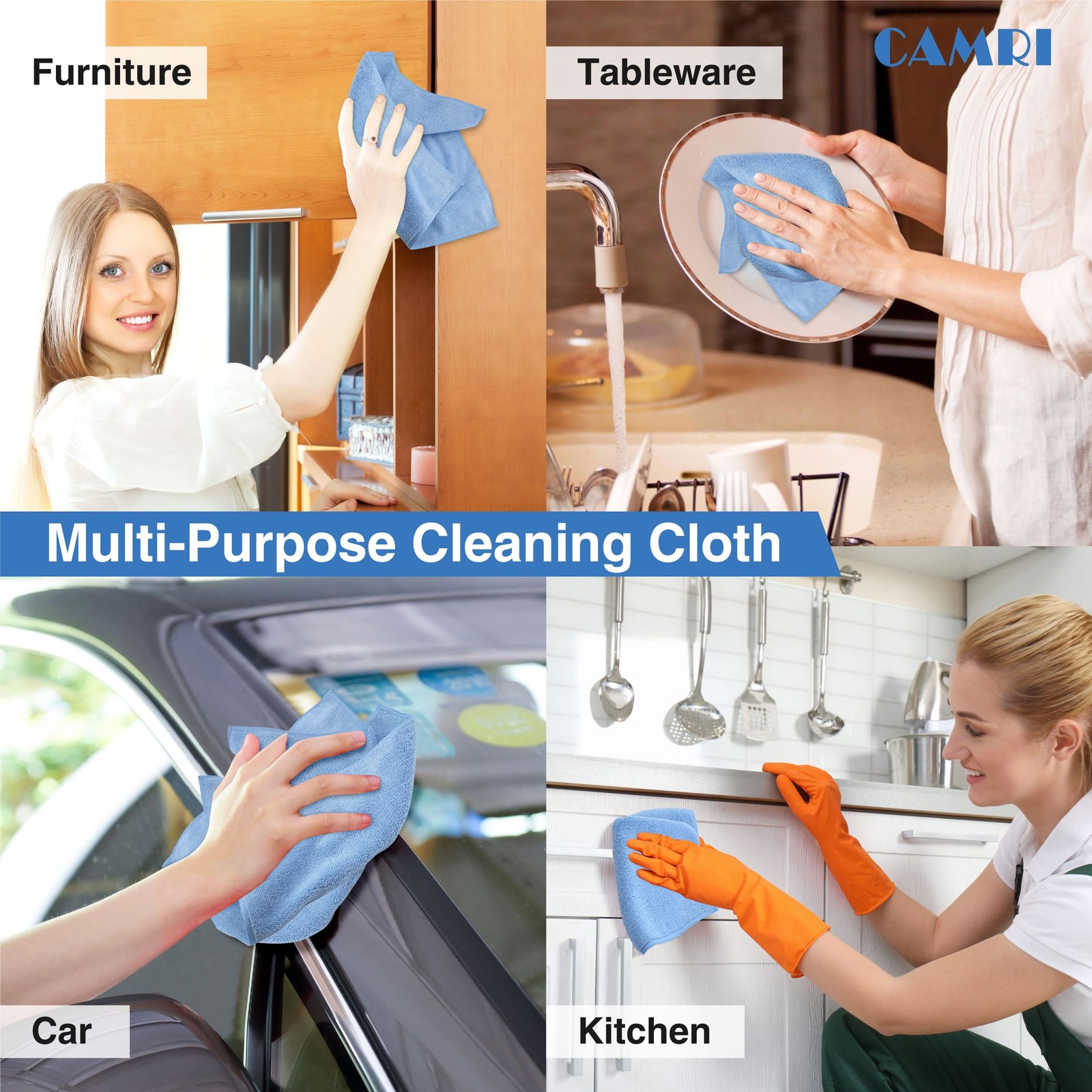 Microfiber Towel Cleaning Cloth – Pack of 12, Size 12.6” x 12.6”, Blue, Lint …