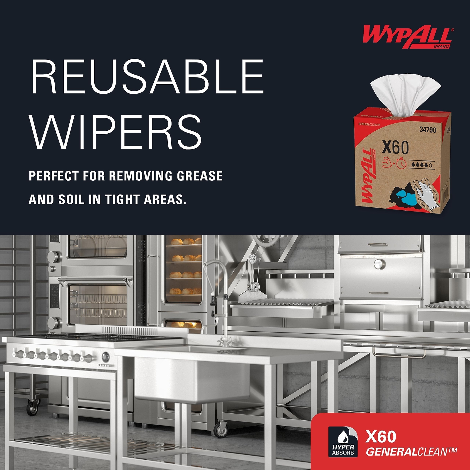 WypAll General Clean X60 Multi Task Cleaning Cloths 1180 Count Pack of 10