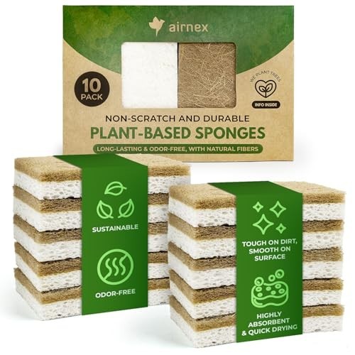10 Pack Eco-Friendly Biodegradable Kitchen Sponges – Compostable Cellulose & Coc