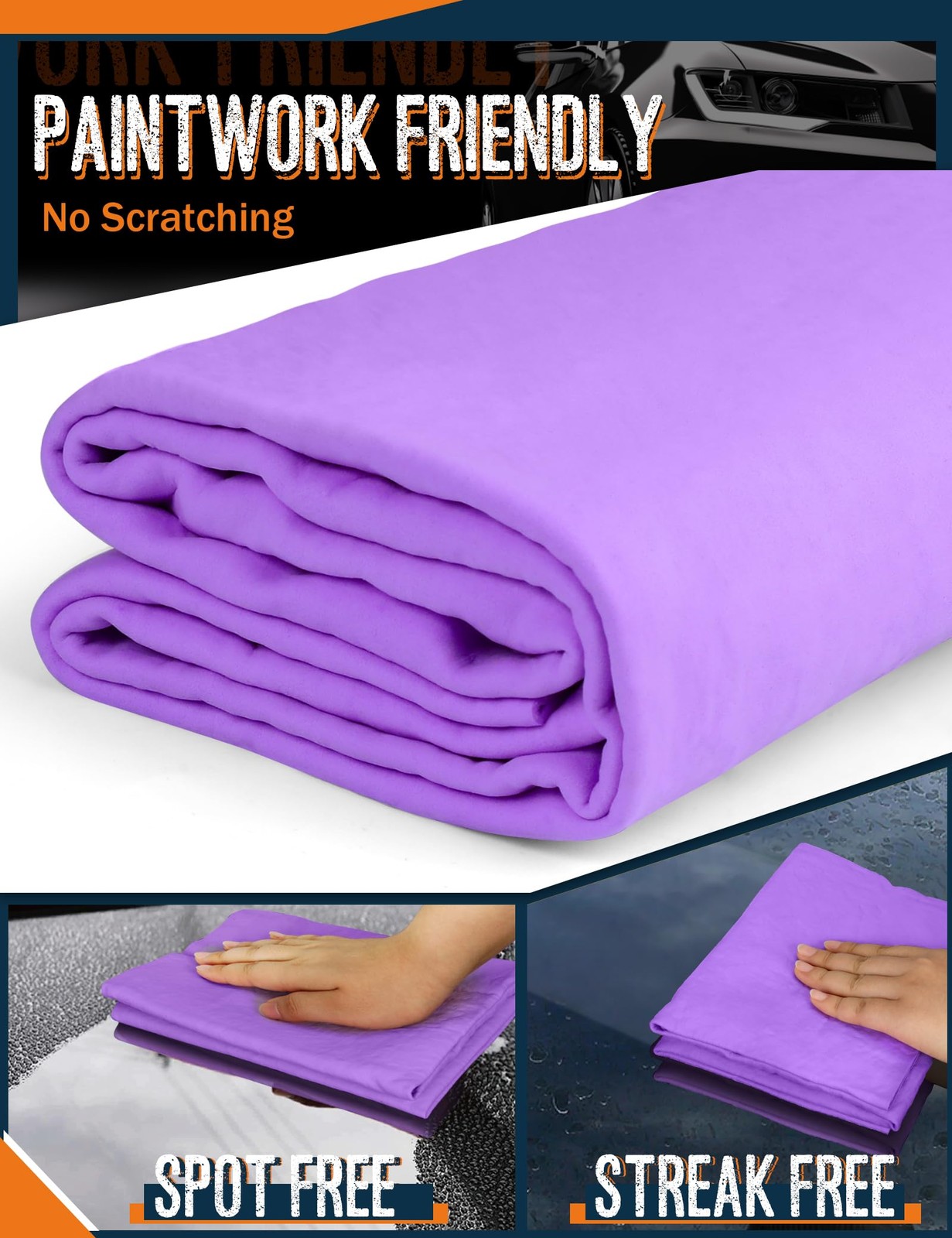 Premium Car Drying Towel, Super Absorbent 26″x17″ Large (26”x17”), Purple
