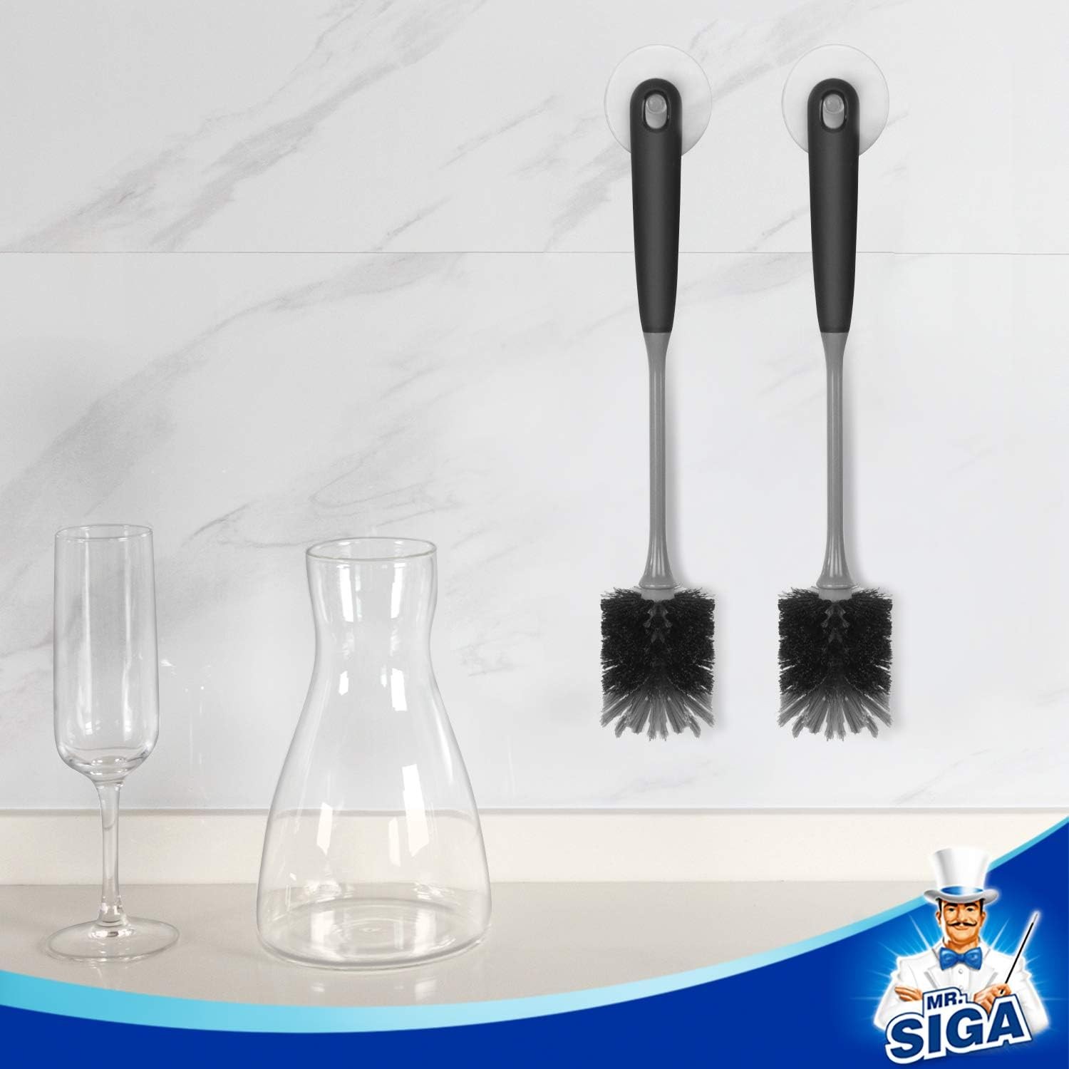 MR.SIGA Bottle Brush, 2-Pack, Long Handle, Non-Scratch Cleaner