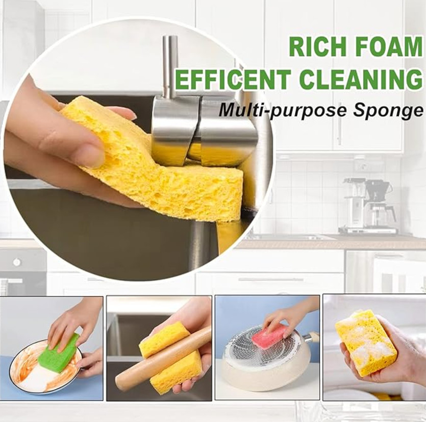 Cellulose Sponges Heavy Duty Scrub Kitchen Dish Non-Scratch Scrubber Clean Wash