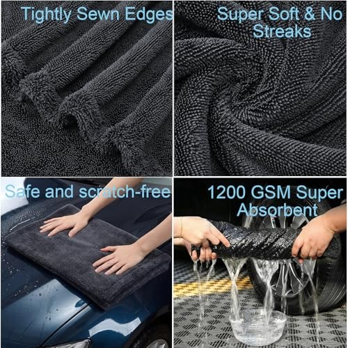 4 Pack 35 x 24 Inch Car Drying Towels 1200 GSM Microfiber Towel for Cars,