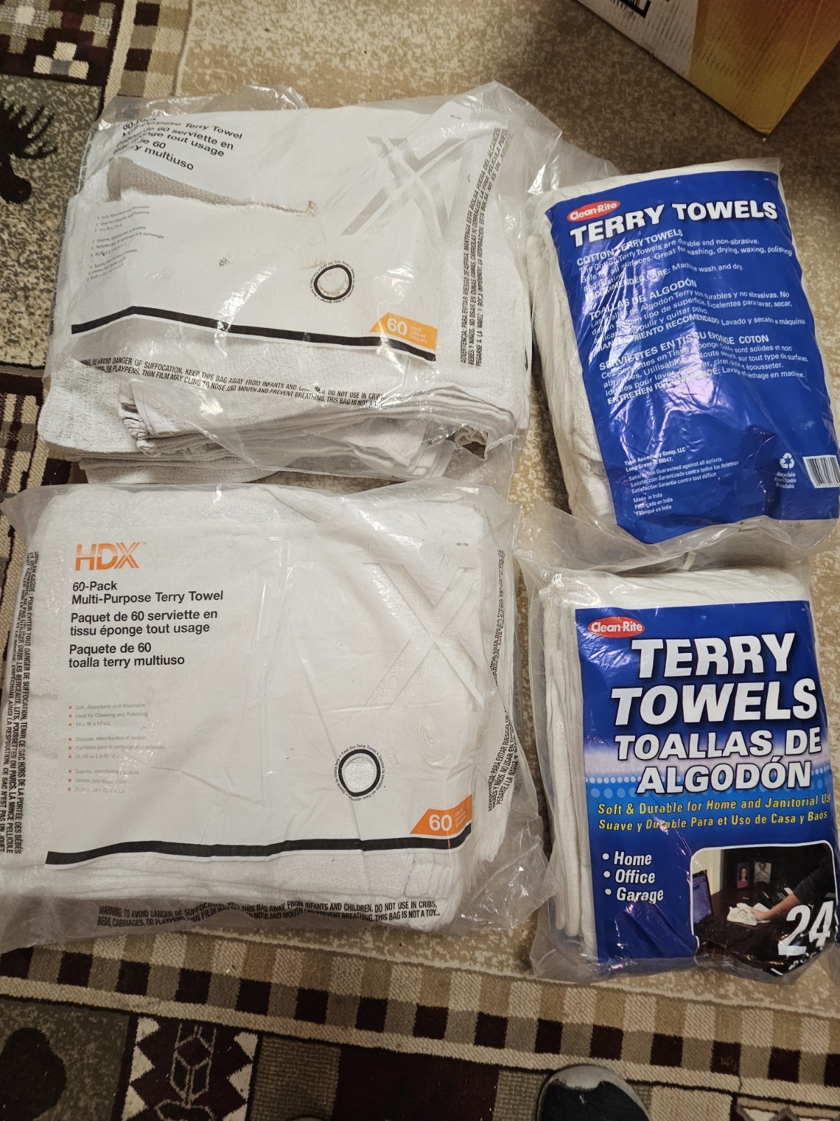 HDX Multi-Purpose Terry Towels White Cleaning Rags 14×17 60 Pack X2 24 Pack X2
