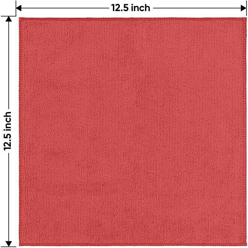 Red Microfiber Cleaning Cloth 12 Pack, 12.5 X 12.5 Inch Microfiber Towels for Ca