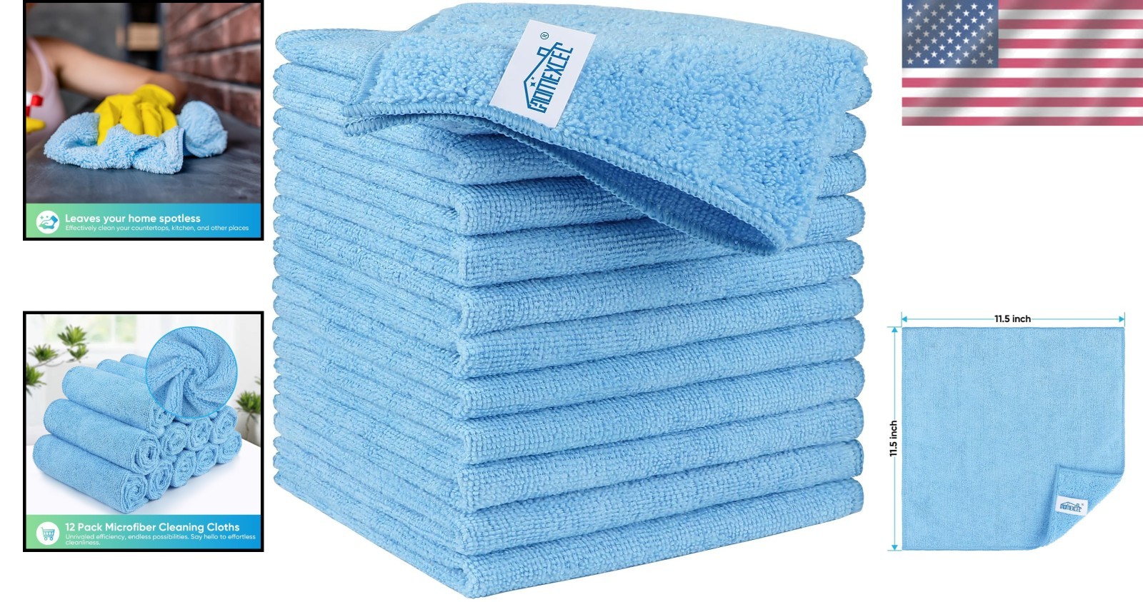 12 Pack Microfiber Cleaning Cloths – Lint Free, Absorbent & Scratch-Free