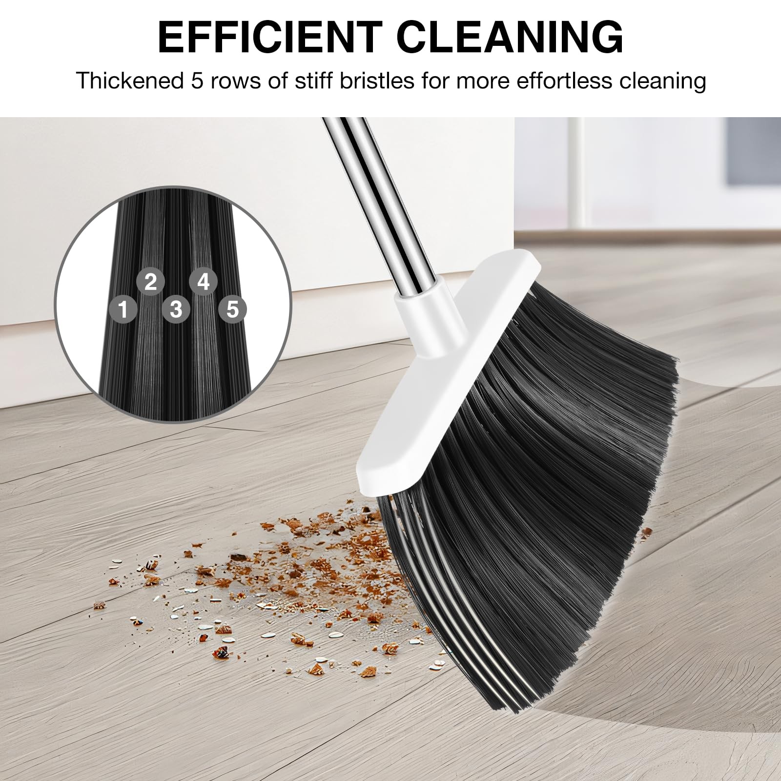 NACENA Broom and Dustpan Set, 52-in Long Adjustable Handle 2 Pack, Grey White