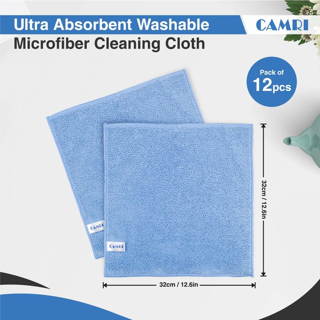 Microfiber Towel Cleaning Cloth – Pack of 12, Size 12.6” x 12.6”, Blue, Lint …