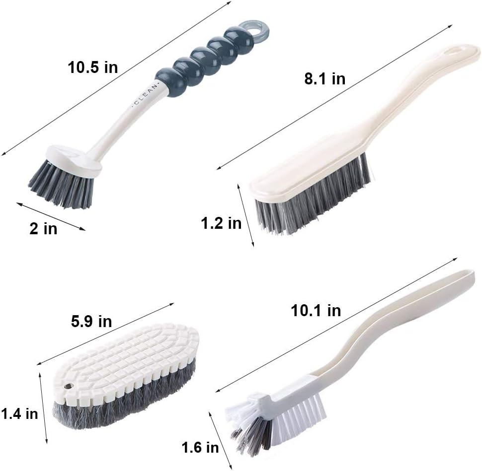 Multi-Purpose Scrub Brush Set – 4 Pack Kitchen Cleaning Brushes with Stiff Brist