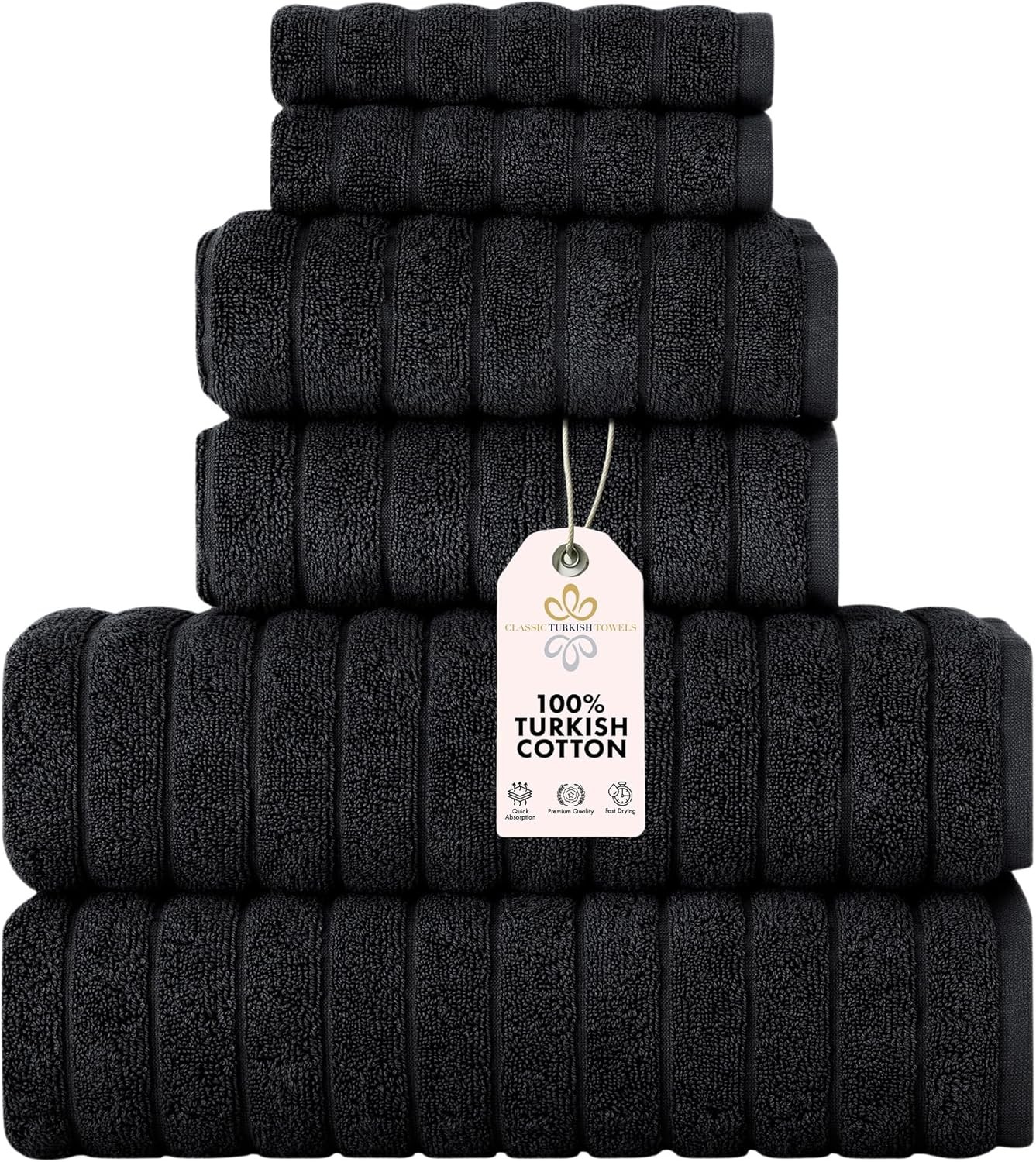 CTT Luxury 6 Piece Towel Set, 100% Turkish Cotton, Quick Drying, Highly
