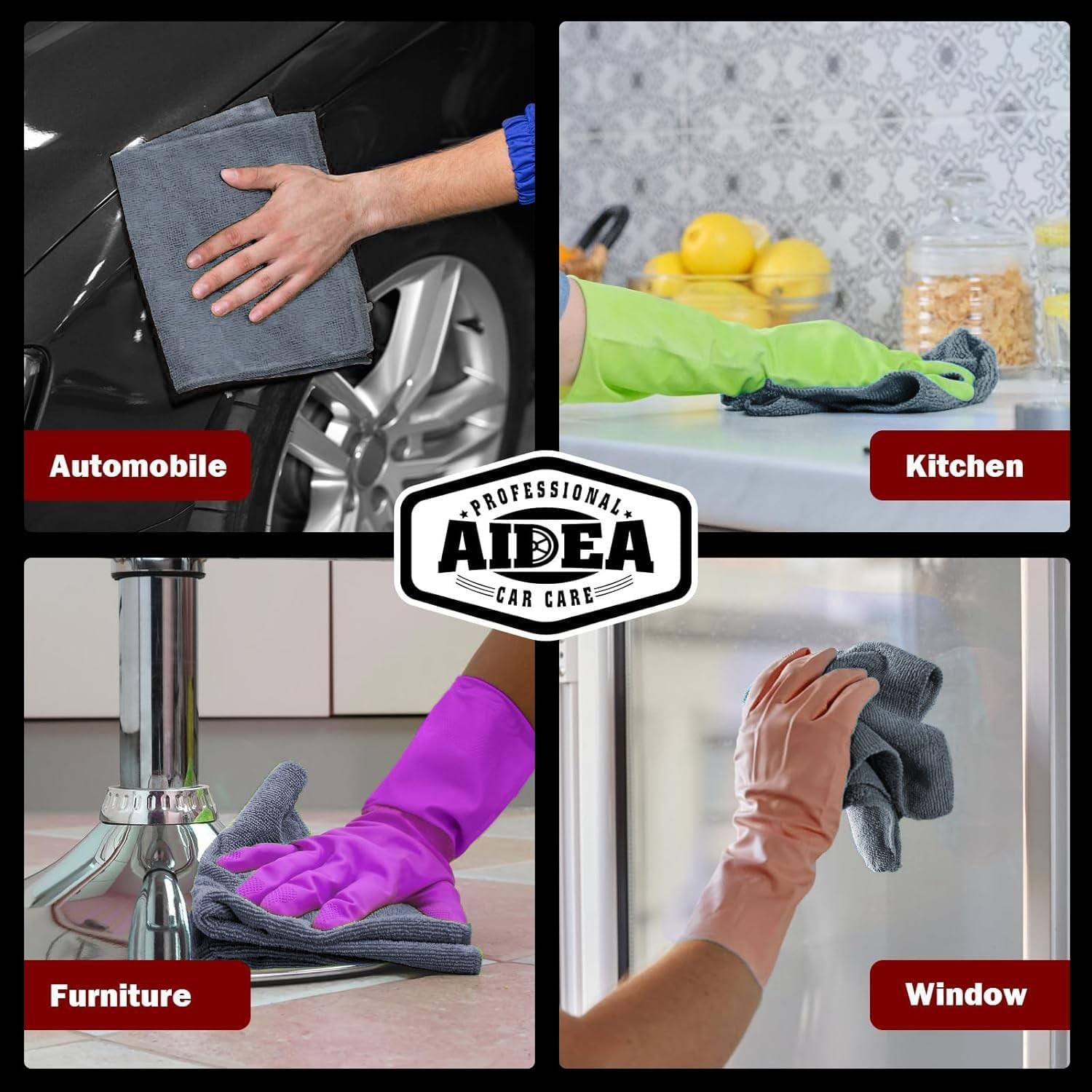 AIDEA Microfiber Cleaning Cloth Grey 10PK, Micro Fiber Cloth for Cleaning Cars,