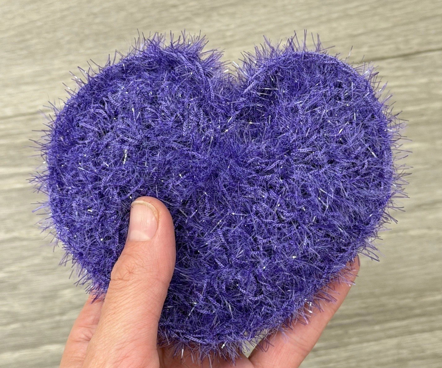 Handmade Dish Scrubber Silver Sparkle Heart Shape Non-Scratch Scrubby 3.75”