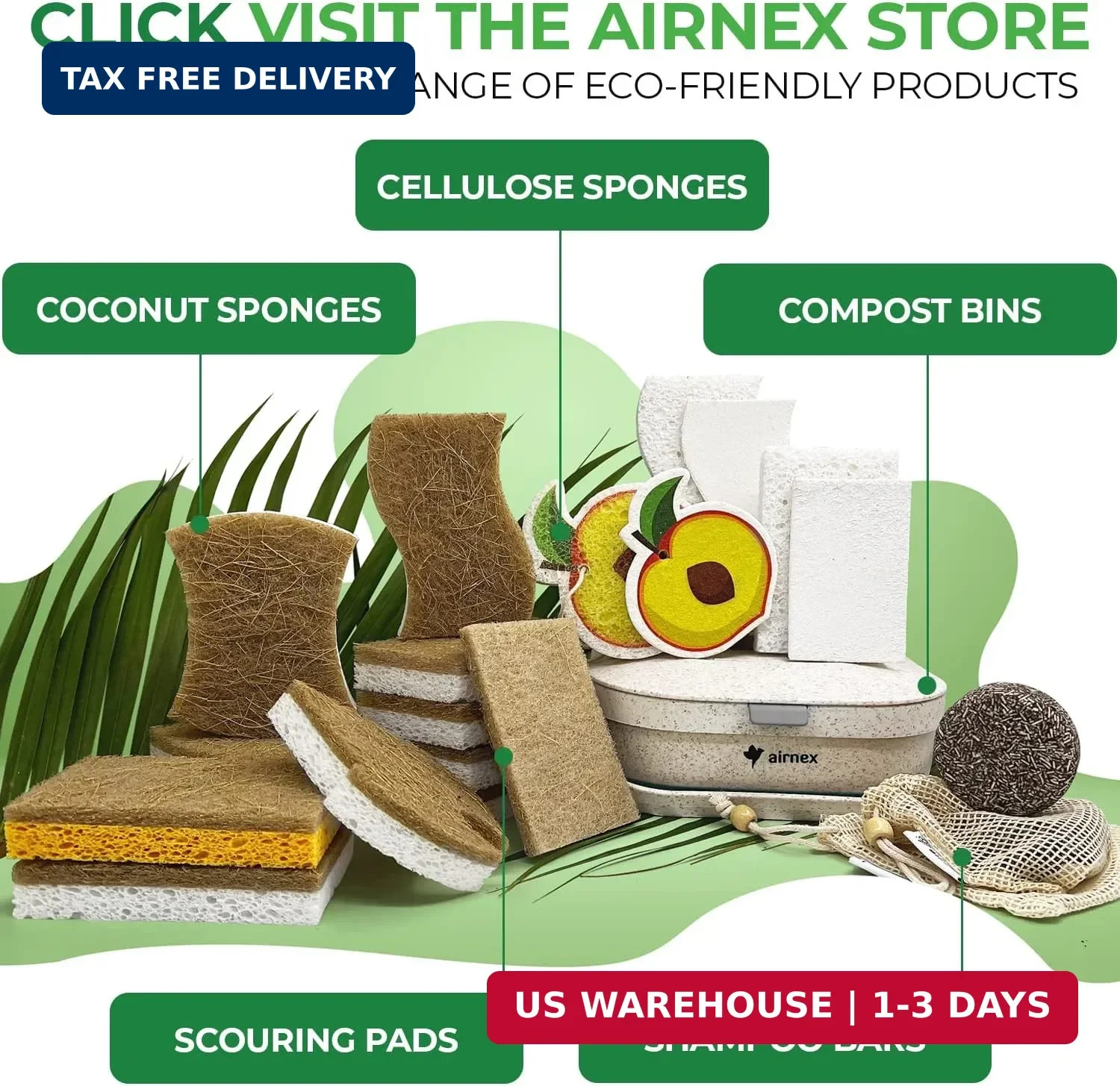 10 Pack Biodegradable Natural Kitchen Sponge – Compostable Cellulose and Coconut